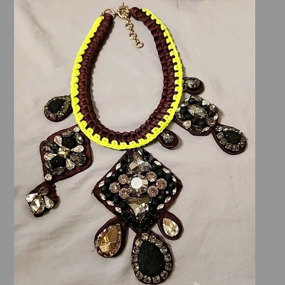 J. Crew Collection Fall 2013 Fabric Rope Rhinestone Gem Statement Necklace - Picture 4 of 10